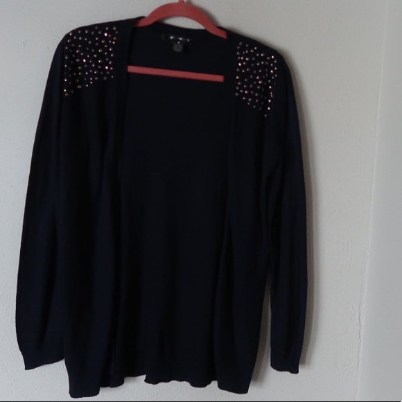 89th & Madison navy blue cardigan bling sweater - Picture 2 of 7